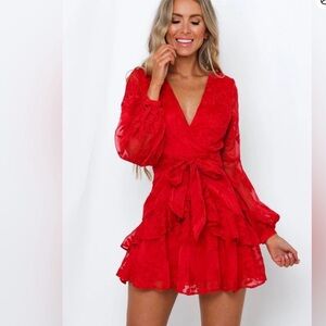 NWT Hello Molly Vibrant Red Long Sleeve Dress